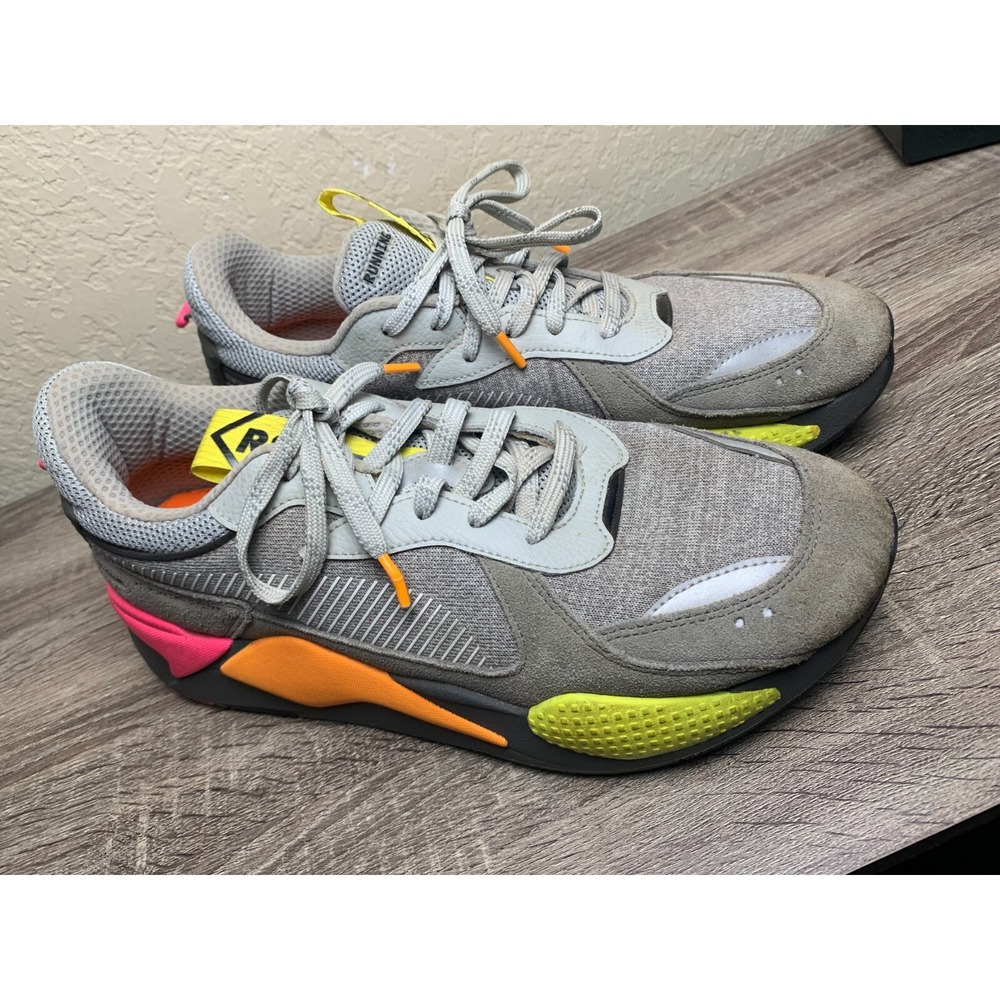 Puma RS-X Highlighter Mens Running Shoes Grey Pink Yellow 384710-01 Size 12